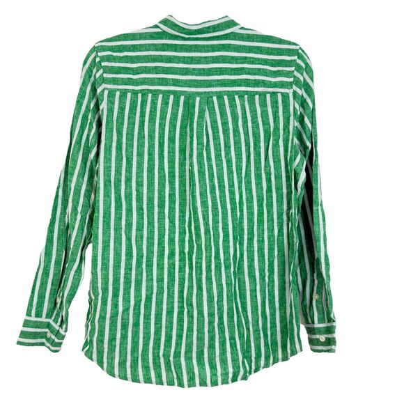 J.CREW Striped Linen-Blend Button-Up Shirt S White/Bright Clover Green NWT B45 - Picture 3 of 5